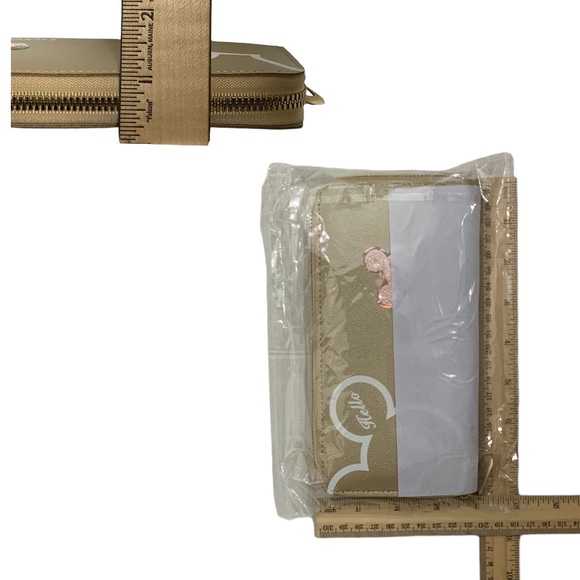 Minnie Mickey Mouse Wristlet Clutch  Convertible Long Wallet Tan Champagne Gold - Picture 15 of 16